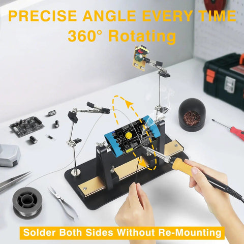 Image of Heavy Base Circuit Board Holder With Two Handy Helping Hands And 360 Degree Rotation For Soldering And Electronics Repair.