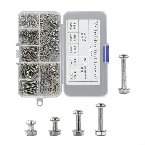 Dope 320 Piece 3Mm Stainless Steel Hex Socket Screw Kit With Five Lengths 6Mm 8Mm 12Mm 16Mm 20Mm Plus 100 Nuts And 120 Washers Premium 304 Stainless Fasteners For DIY Projects And Repairs