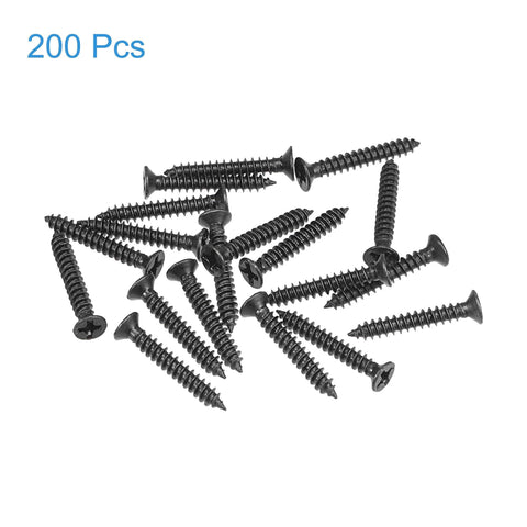 M3 x 20mm Wood Screws Phillips Flat Head Carbon Steel Self Tapping Black Oxide 200 Pcs Built Tough For Hardwood Projects