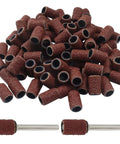 Pro Grade 80 Grit One Quarter Inch Sanding Drum Set With 100 Pieces Premium Aluminum Oxide Sleeves And Steel Mandrels shown