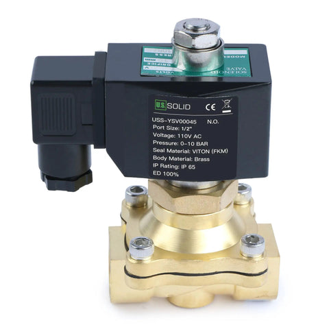 Half Inch Brass Solenoid Valve, Normally Open, 110 to 120V AC, 145 PSI Electric Valve For Water Air Diesel, Durable Build