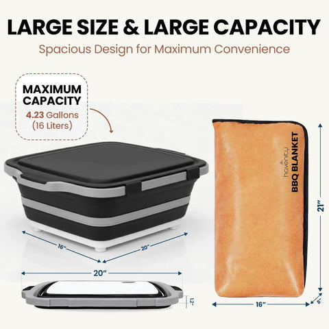 Grab And Go BBQ Prep Tub With Blanket 16L Collapsible Dish Basin And Cutting Board With Lid For Meal Prep Marinating Grilling