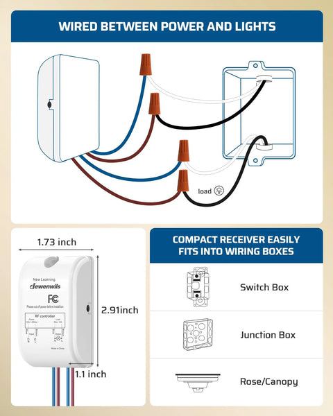 Wireless Light Switch Kit No Wiring Required 10A 1000W With Remote Control For Ceiling Lights Fans And Lamps 100 Ft RF Range No Fuss Install Between Power And Fixtures