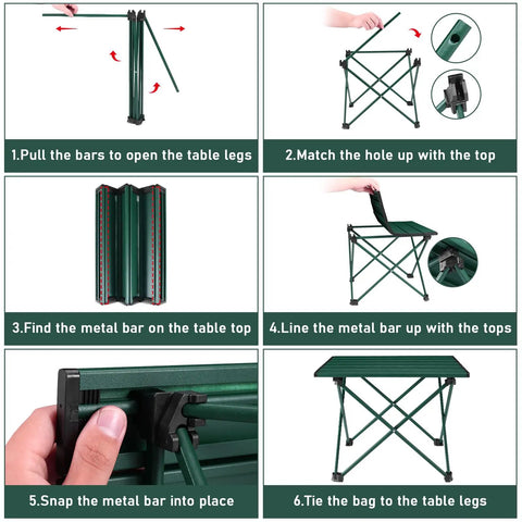 Step-by-step setup guide for Grab And Go Portable Camping Table With Aluminum Top Foldable Side Table For Outdoor Cooking.