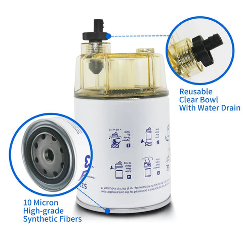 Marine Fuel Water Separator Filter 10 Micron For Outboard Motors Compatible With Mercury Yamaha Racor Sierra Engines Replaces 35-60494-1 S3213 18-7932-1 18-17928 35-809097 Go To Boat Fuel System