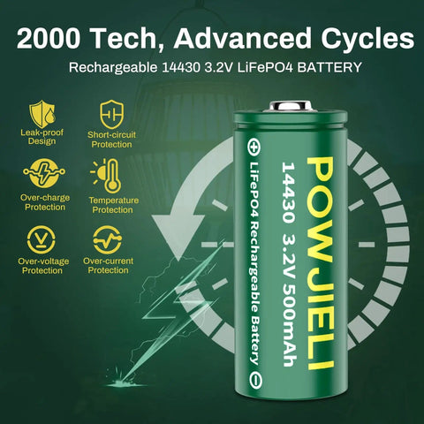 LiFePO4 14430 Rechargeable Battery 3.2V 500mAh Four Pack For Solar Garden Lights Toothbrush Shaver Flashlight