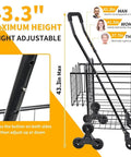 All Terrain Grocery Cart With 360 Degree Swivel Wheels And Stair Climber, height adjustable handle at 43.3 inches.