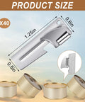 40 Pack Manual Stainless Steel Can Openers for Camping and Travel showing dimensions on a sky background