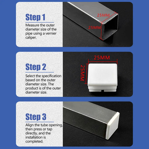 Steps to use 12 Pack White Square Tube Plugs For Furniture Legs And Frame Ends, PP Inserts To Cap Hollow Tubes And Pipe Openings