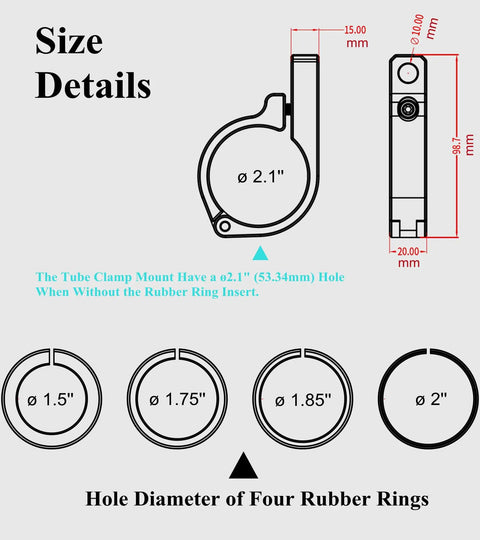 Diagram showing size details of Beefy Aluminum Off Road Led Light Bar Mounts Set Of 2 for 1.5 to 2.1 inch round rails
