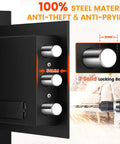 Close-up of 1.2 Cu Ft Compact Digital Safe Box with combination lock showing 3 solid locking bolts, highlighting anti-theft features.
