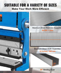 12 Inch 3 In 1 Sheet Metal Brake Shear Roll Machine With 20 Gauge Capacity And 90 Degree Bend, showcasing size capabilities