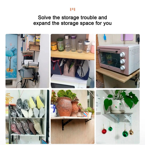 Heavy Duty Steel Shelf Brackets With Screws Triple Tripod Triangle L Brackets For Floating Shelving Units Hella Sturdy Heavy Supports With No Sweat DIY Installation Solid White Finish One Pair in various home storage setups.