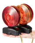 CZC Auto 12V magnetic trailer lights, two round red and amber lenses on black bases with wiring (front view)