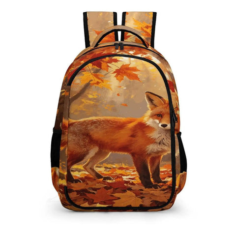 Autumn Forest Pumpkin Fox Printed Unisex Backpack with large capacity, featuring a fox design in an autumn setting.