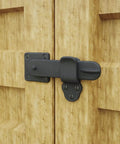 Black Wrought Iron Gate Flip Latch 5.75 Inch Antique Old School Vintage Charm Two Sided Barn Door Hardware installed on wooden door