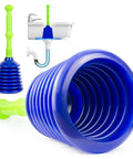 Powerful Pro Grade Kitchen and Bathroom Sink Plunger for Fast Clog Removal Compact Yet Mighty Plunger for Kitchen Sinks Showers and Tubs Commercial Style Plunger with Large Bellows Blue Finish Easy Grip Handle