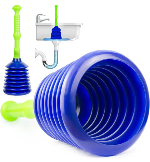 Powerful Pro Grade Kitchen and Bathroom Sink Plunger for Fast Clog Removal Compact Yet Mighty Plunger for Kitchen Sinks Showers and Tubs Commercial Style Plunger with Large Bellows Blue Finish Easy Grip Handle
