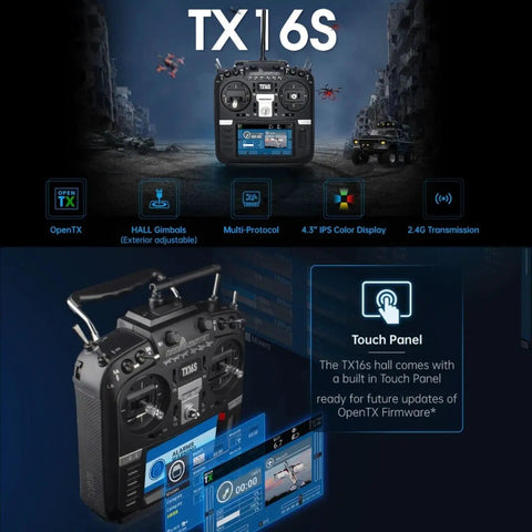 Pro Grade RC Transmitter TX16S MKII V4.0 With Hall Gimbals And ELRS 2.4G featuring touch panel and color display