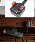 Universal Car Mount For Handheld CB And VHF UHF Radios, Microphone Hanger Holder Kit With Screws shown in a vehicle setup