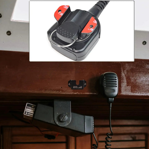 Universal Car Mount For Handheld CB And VHF UHF Radios, Microphone Hanger Holder Kit With Screws shown in a vehicle setup
