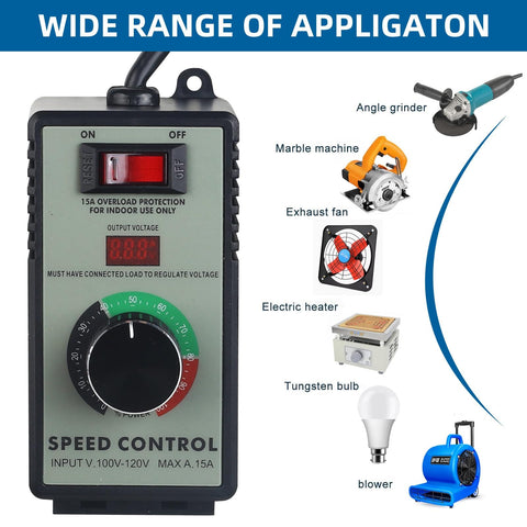 AC Motor Speed Controller 110 To 120V 15A Max With LED Display Overload Protection Electronic Voltage Regulation And Adjustable Fan Regulator For High Wattage Fans And Small Motors Back Clip Mount No Fuss Easy Mount