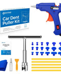 Paintless Car Dent Repair Kit With Portable Dent Puller Tools 28 Piece Dent Removal Set For Car Doors Hail Damage And Refrigerator Dents No Drilling Safe On Paint Easy DIY Body Fix, glue gun and tabs