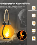 Gen 2 Solar Lanterns For Outdoors With Dual USB And Solar Charging, showing 2nd generation flame effect with rope handle.