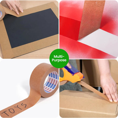 Heavy Duty Kraft Paper Packing Tape For Moving And Shipping, Eco Friendly Biodegradable, Writable Uncoated Brown Tape shown in use