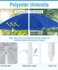 Polyester umbrella for Outdoor Kids Picnic Table Set For 8 With Four Built In Benches, highlighting sun protection and rain resistance.