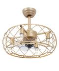 Ceiling Fan with Light Remote 3-Speed Quiet Brushless Motor Timer 50cm in gold with a unique cage design and three bulbs.