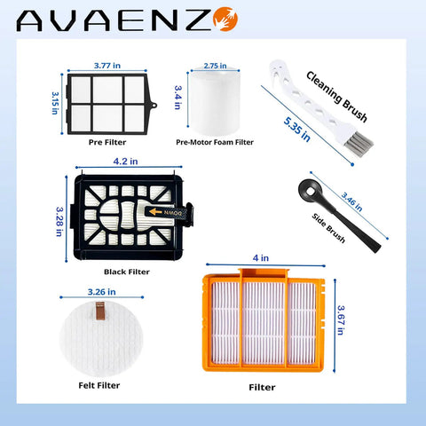All-In-One Universal Vacuum Replacement Parts Kit For AV2511AE AV2501S AV2610WA RV2502AE RV2610WA AV2510 AV2520 showing brush and filters