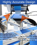 Close-up of Plug And Go Automatic Flat Bottle Label Applicator Desktop Labeling Machine With Conveyor Belt showing precision adjustments.