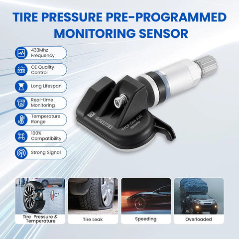 Preprogrammed Tpm Sensor Kit 4Pack For Chevrolet And Gmc Trucks 433 Mhz Tire Pressure Monitor System with metal and plastic design.