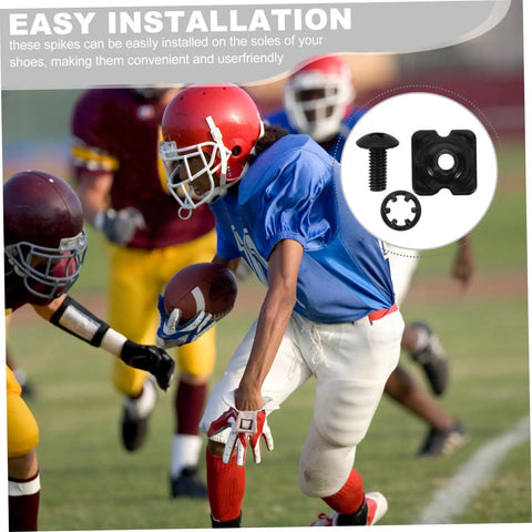 Backplate Screws Set for Football Shoulder Pads Black Metal Hardware Kit Easy Install Quick Assembly Durable Fasteners for Football Gear Secure Fit That Stays Put, black screw and washer on football field