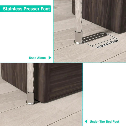 Stainless presser foot for adjustable stainless steel canopy bed frame, measuring 14.5cm, under bed or standalone use.