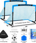 Backyard Kids Soccer Goals Set Two Pack Portable Pop Up Nets With Ball Cones Pump And Ground Stakes Complete Training Gear Kit