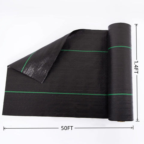 17 Inch Wide By 50 Feet Long Heavy Duty Landscape Fabric Weed Barrier Woven Geotextile Ground Cover shown unrolled