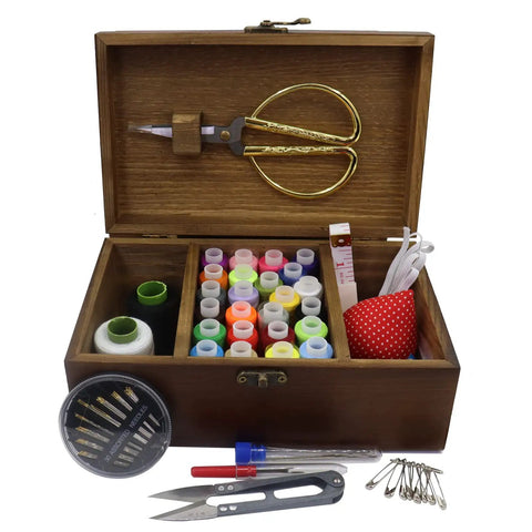 Retro Dandelion All In One Sewing Kit Box Basket Wooden Handcrafted Home Repair Tool Kit For Beginners Universal Sew Kit with threads and scissors