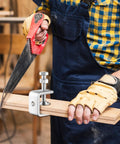 C-clamp, 1-inch stainless steel, gripping a wooden plank during woodworking