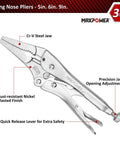Pro Grade 15 Piece Locking Pliers Set With C Clamps Long Nose Pliers Pinch Off Pliers Sheet Metal Clamp U Shaped Pliers And Tool Bag Built For DIYers And Pros long nose pliers with Cr-V steel jaw.