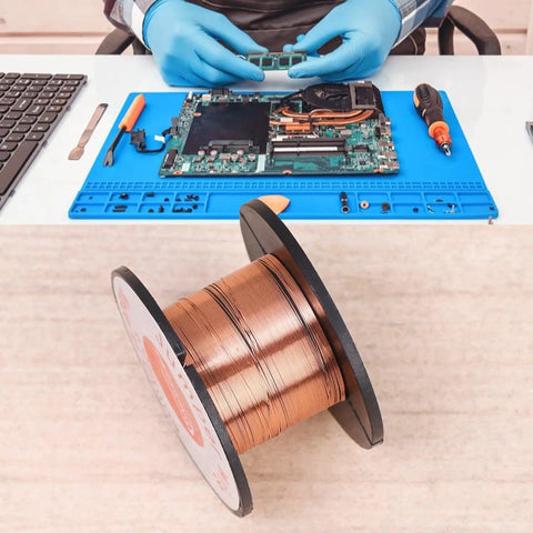 Technician repairing a circuit board with 0.1mm 5Pcs Ultra Thin Soldering Wire Set Copper Jumper Wires For PCB Repair