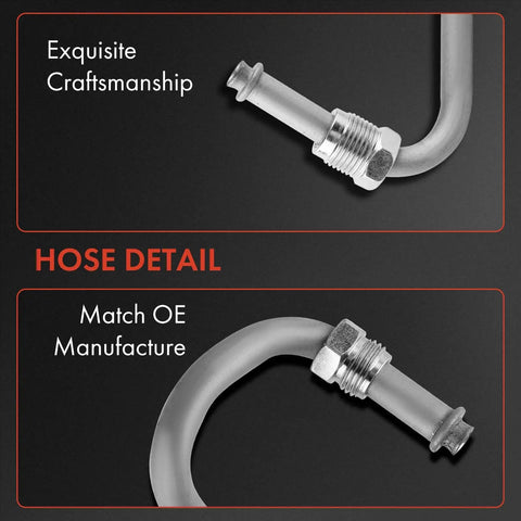 Close-up of Power Steering Pressure Line Hose Assembly Fits GMC Yukon Yukon XL 1500 2500 Suburban Silverado Cadillac Hummer With O Ring Pump.
