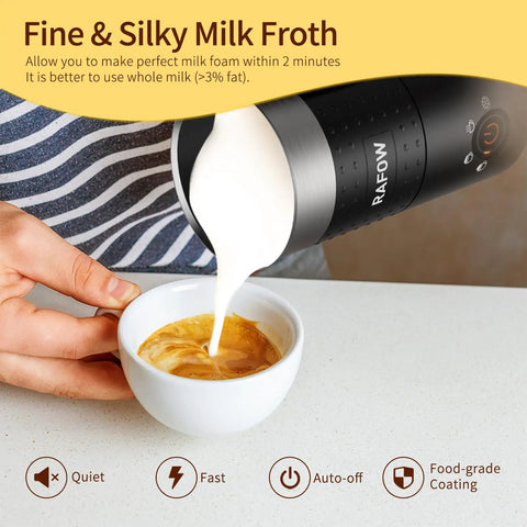 4 In 1 Electric Milk Frother And Warmer With Large 10oz Capacity Delivers Dense Hot Foam Or Light Foam Heats Milk Or Froths Cold Milk For Lattes Cappuccinos Macchiatos And Hot Chocolate With One Button pouring milk into cup