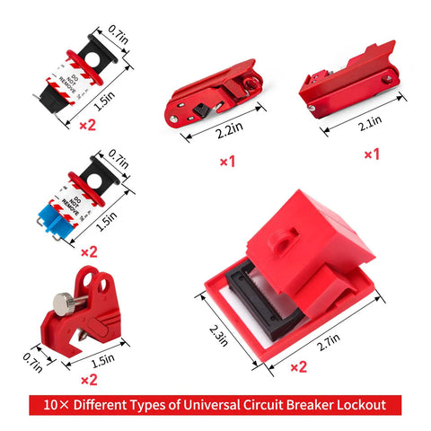 Universal circuit breaker locks from All In One Lockout Tagout Kit With Ball Valve Lockout, Valve Lockout, Steel Cable Lockout, Gas Source Lockouts