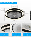 Sleek Enclosed Flush Mount Ceiling Fan With Lights 20 Inch Remote Control Dimmable LED Light Low Profile Bladeless Style Ceiling Fan For Bedroom And Living Space dimensions and remote control