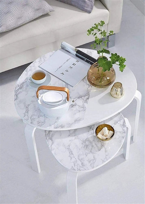 White Gray Marble Peel And Stick Contact Paper For Countertops And Backsplash on table surface in living room setup