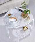 Round table with Peel And Stick Marble Contact Paper For Countertops And Backsplash, waterproof kitchen wallpaper, white gray marble design.