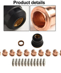 Premium Plasma Cutter Consumables Kit With Replacement Electrodes And Nozzles For S45 Cut55 Pt40 Pt60 Torch Parts showing nozzles and electrodes.