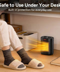 Ceramic Personal Space Heater For Office Desk And RV, Fast 3 Second Ceramic Instant Heat under desk with cozy feet shown